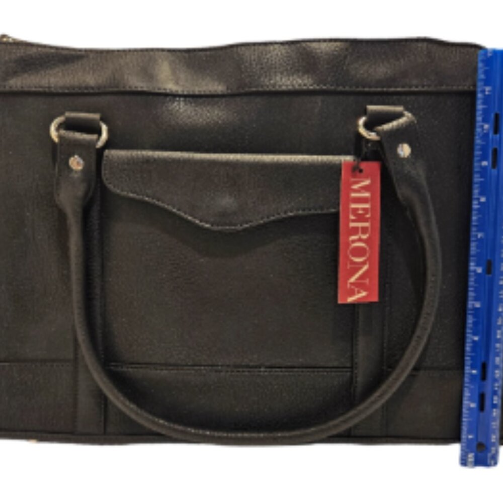 Merona Large Faux Black Leather Laptop Purse Bag